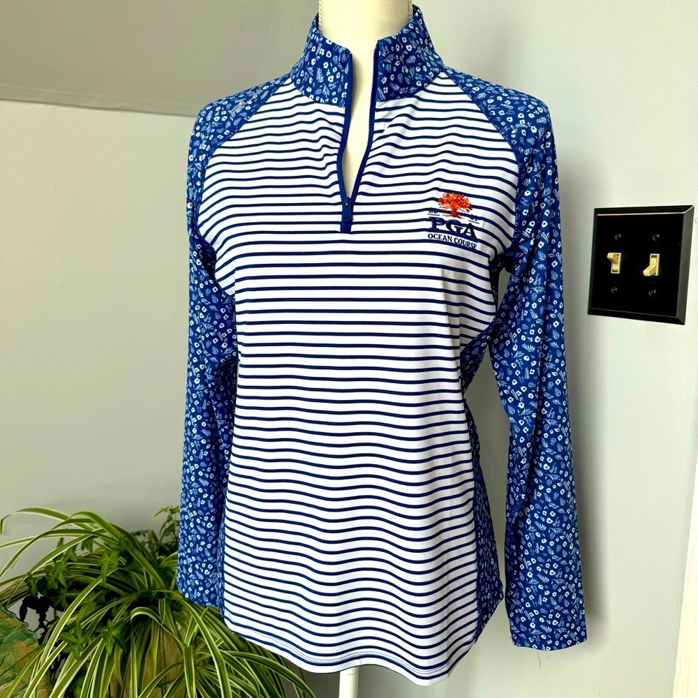 Ralph Lauren RLX UV Protection Wicking Mini Island Daisy PGA Golf 1/4 Zip Medium